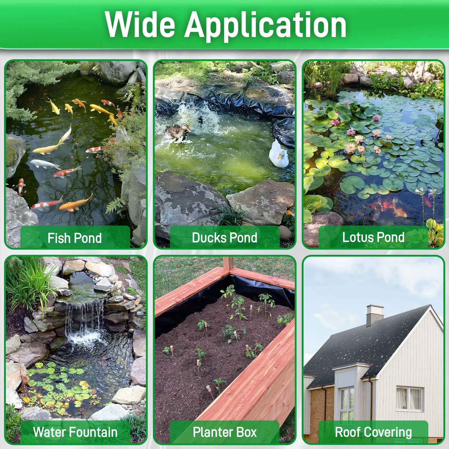 Pond Liner 20 x 20 Ft, HDPE Durable Pond Liners for Outdoor Ponds, Pond Liners for Fish, Koi, Water Garden, Waterfall, Fountain