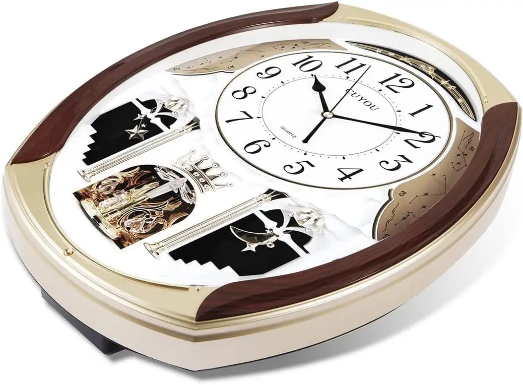 Musical Wall Clock Rotating Pendulum Decorative Chime Melodies Home Hotel Library Church Decor