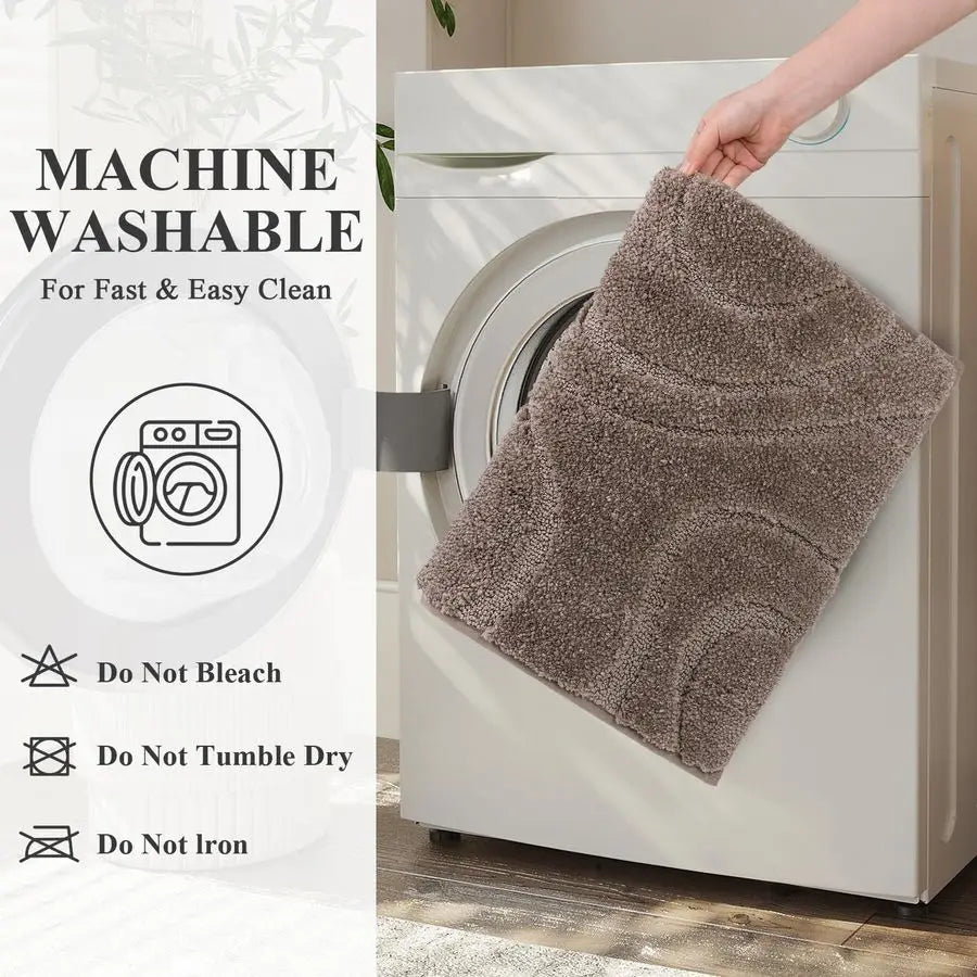 Bathroom Rugs Sets 5 Piece, Soft Absorbent Microfiber Bath Mat for Bathroom, Non Slip Washable Bath Rug Set with Toilet Cover, B
