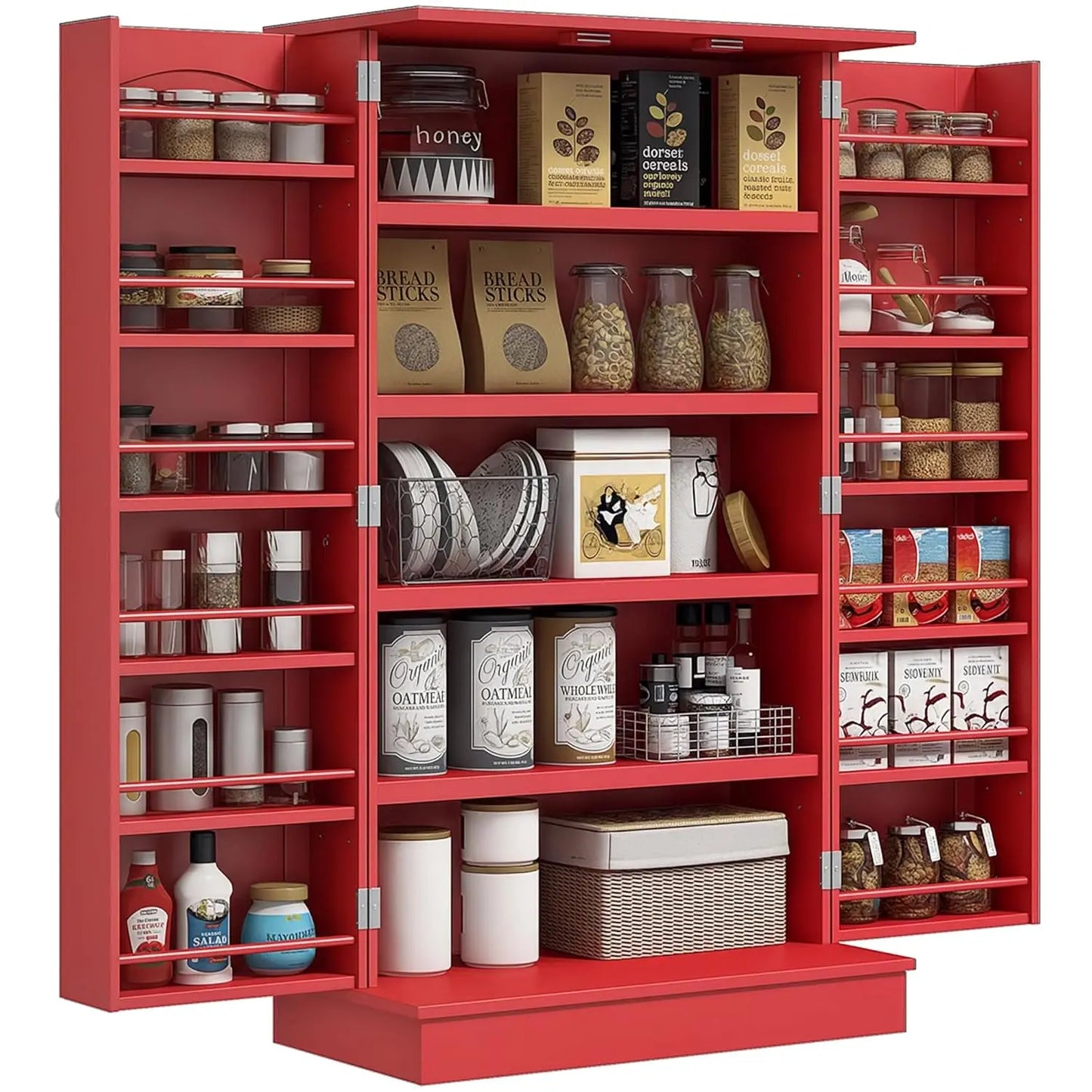 41" Kitchen Pantry Storage Cabinet, Freestanding Kitchen Cabinet with 12 Door Shelves, Double Doors, 5-Tier, Customized