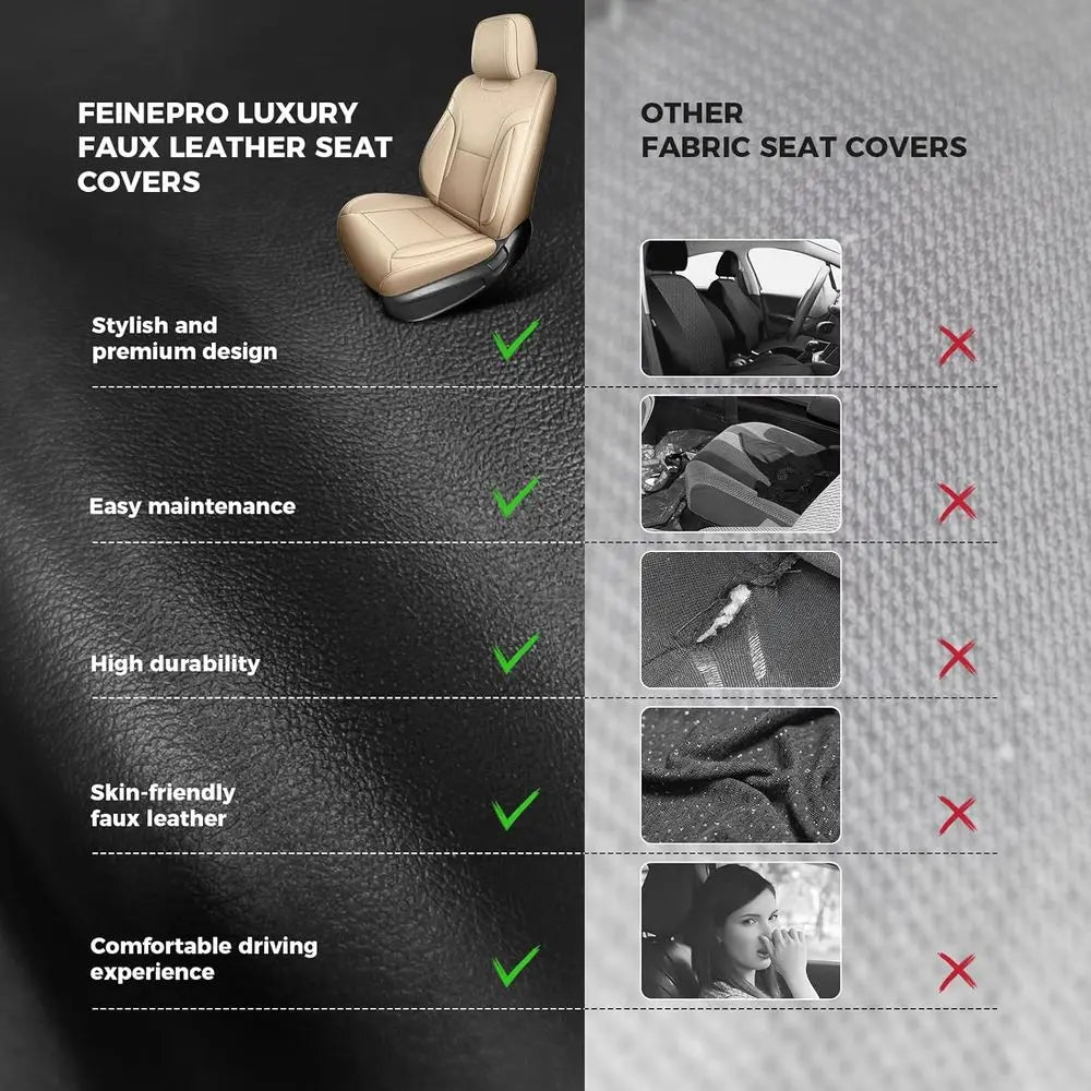 Car Seat Covers Full Set - Breathable Faux Leather Universal 5 Seat Covers for Cars, Automotive Protector Fit for Most Sedan SUV