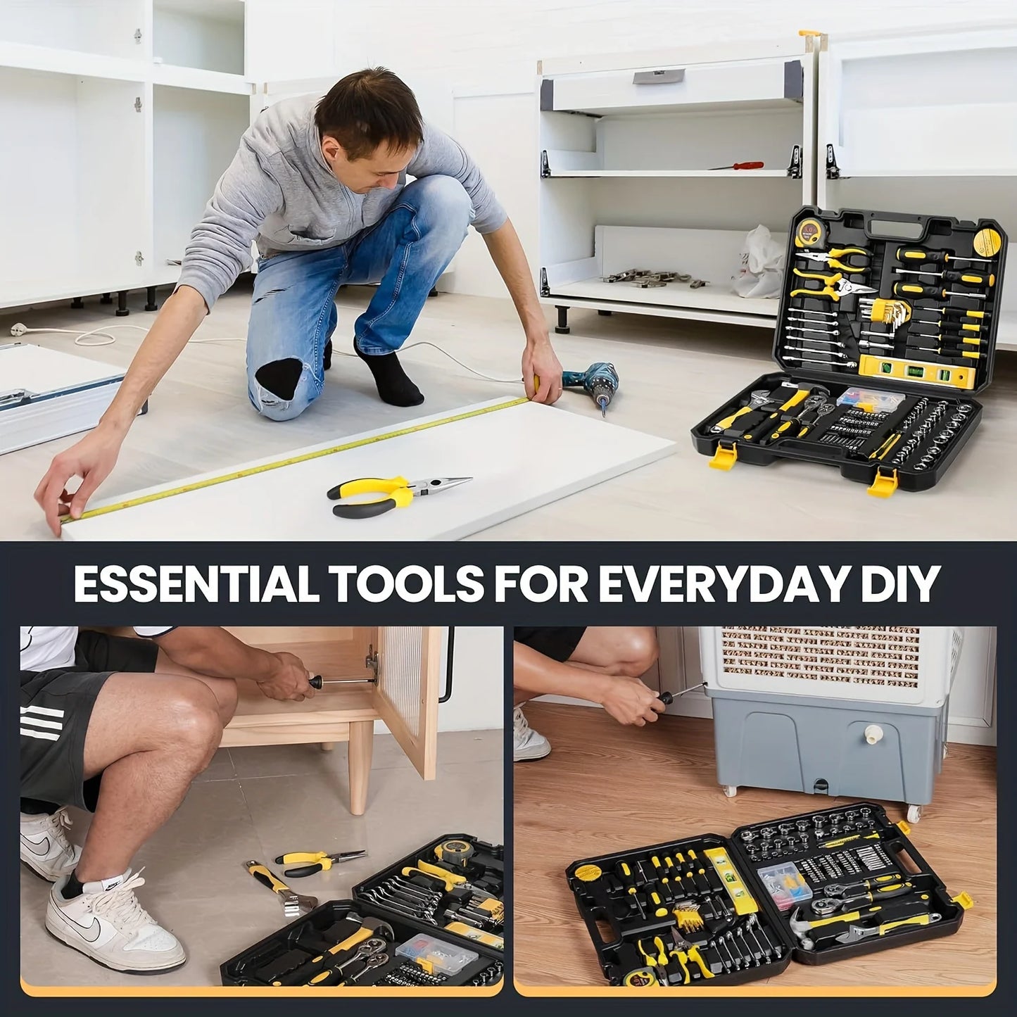 108-Piece Multi-Purpose Manual Tool Set with Carbon Steel Tools and Storage Box for Automotive and Home Repair