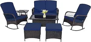 3 pcs Rocking Bistro Set Conversation Chairs PE Wicker Outdoor Rocking Chairs & Glass Table,for Porch Lawn Garden Backyard Deck