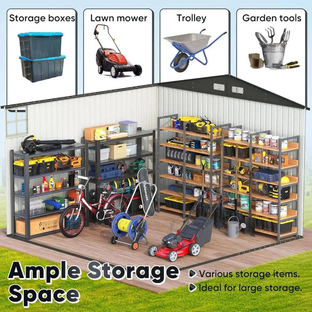 Heavy Duty 10X10 FT Metal Storage Shed, Lockable Steel Yard Waterproof Tool Shed for Garden, Backyard, Patio, Outside, Custom