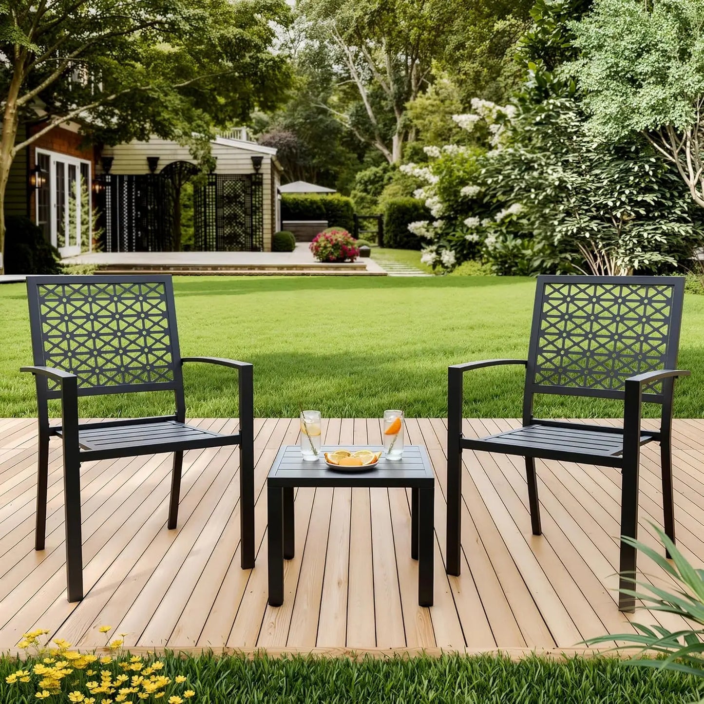 Patio Bistro Set 3 Piece, Bistro Table and Chairs Set of 2 Outdoor, Small Patio Furniture Sets with Coffee Table Garden Supplies