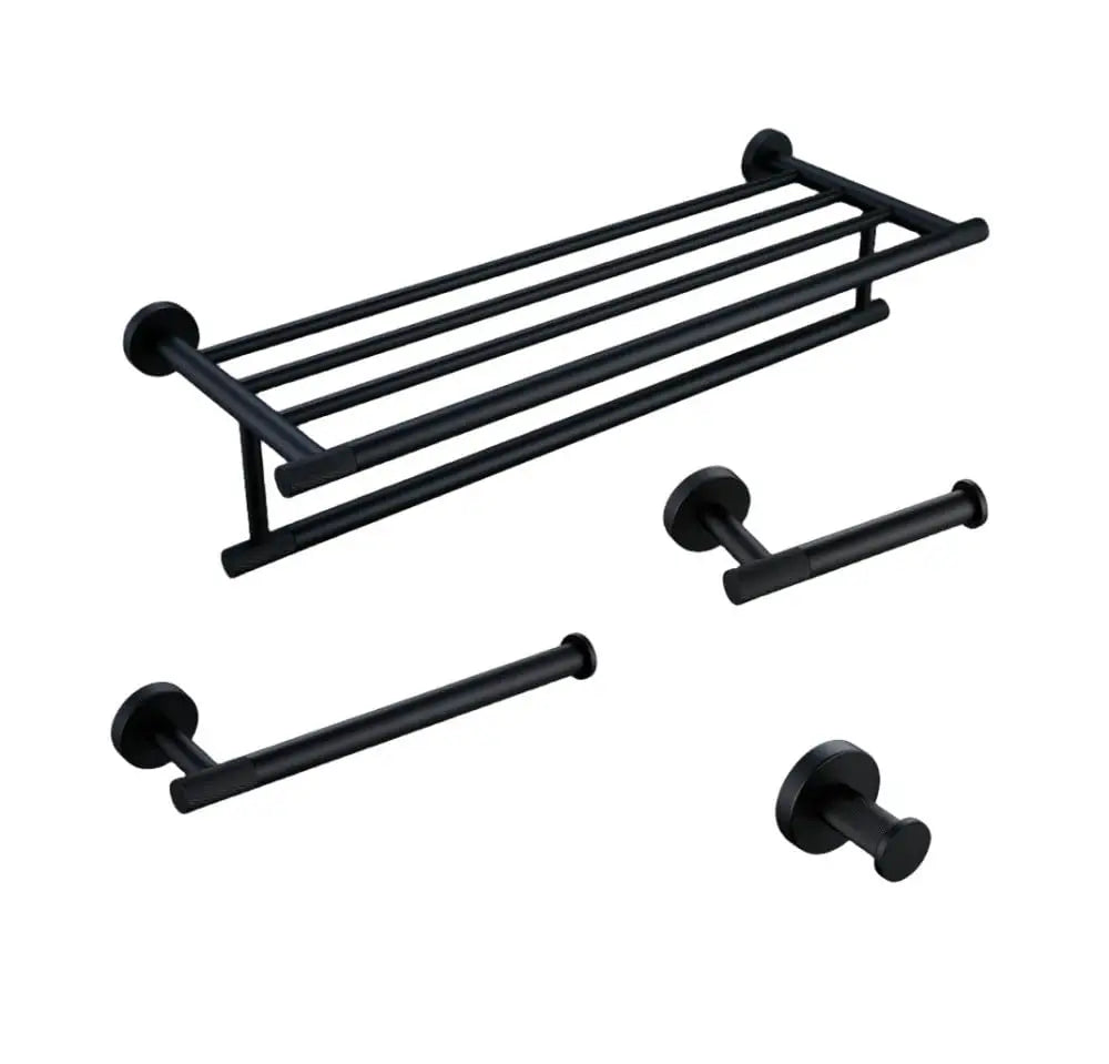 Matte Black Brass Knurled Bathroom Hardware Set Towel Bar Robe Hook Shelf Paper Holder, Customized