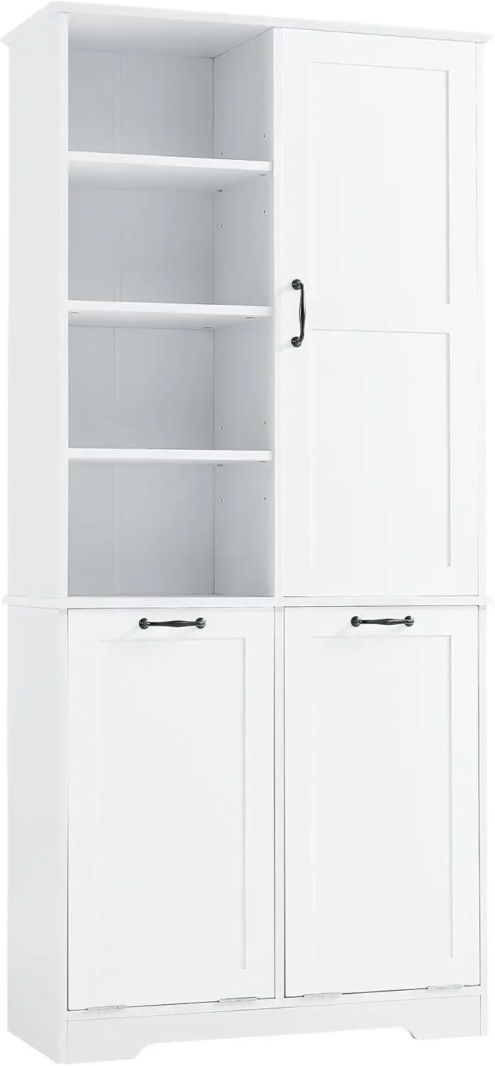 68” Tall Bathroom Storage Cabinet with 2 Tilt Out Laundry Hamper, Freestanding Bathroom Storage Cabinet with Door and Adjustable