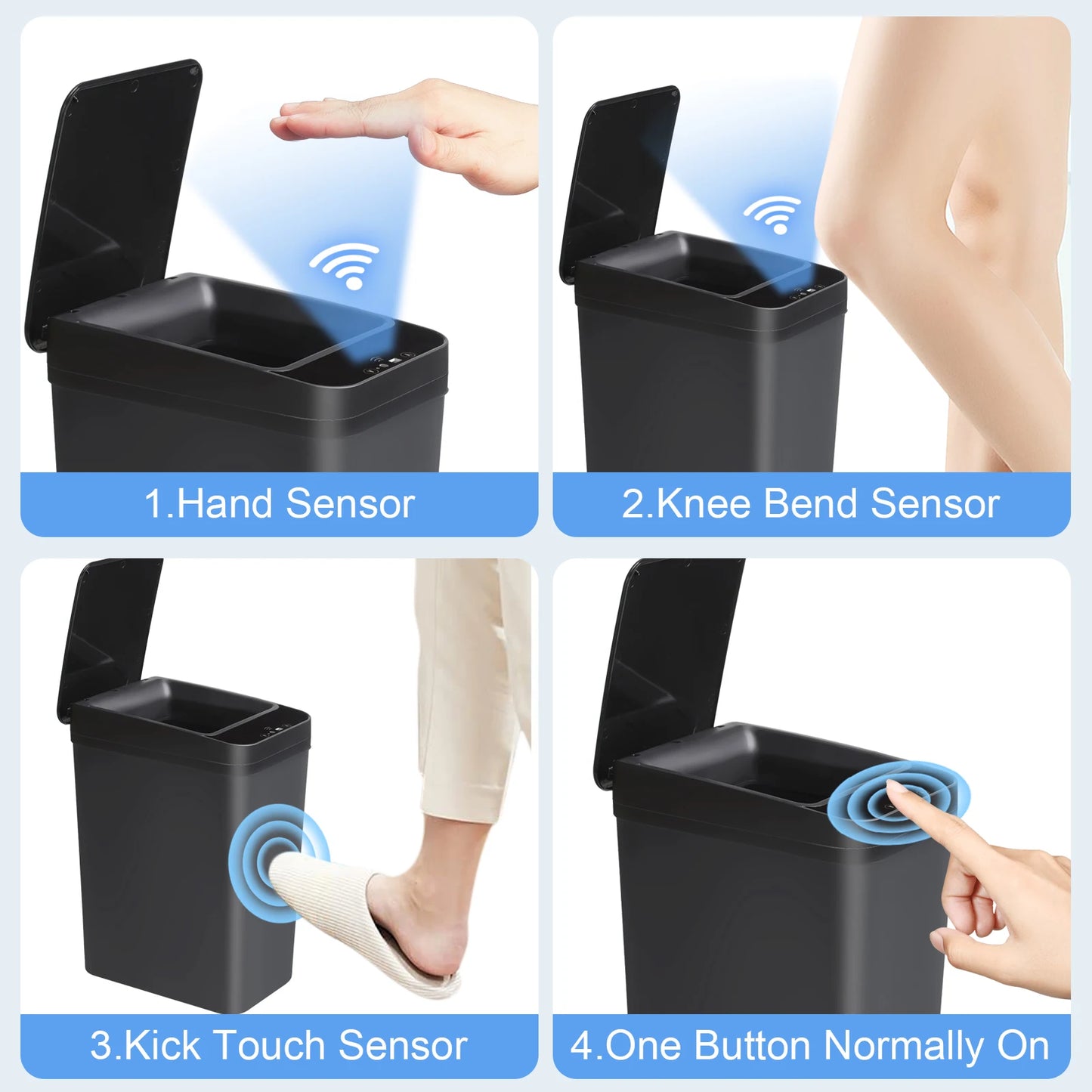 2 Pack 12L Bathroom Automatic Trash Can Touchless Motion Sensor Slim Garbage Can Lid for Bedroom Living room Office Black