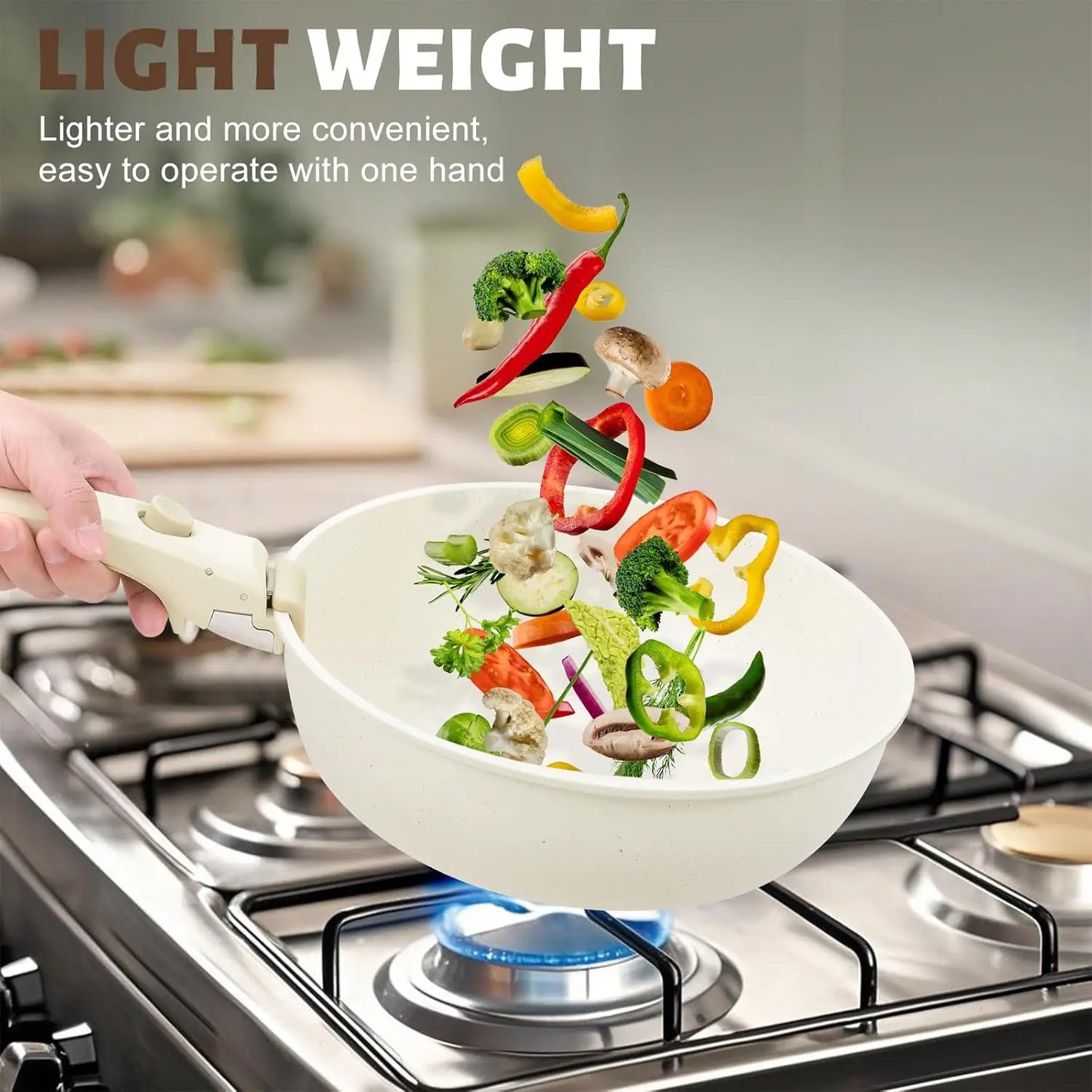 10 Piece Pots and Pans Set with Detachable Handle, Ceramic Cookware Set for Stackable Storage, Induction Compatible, Dishwasher