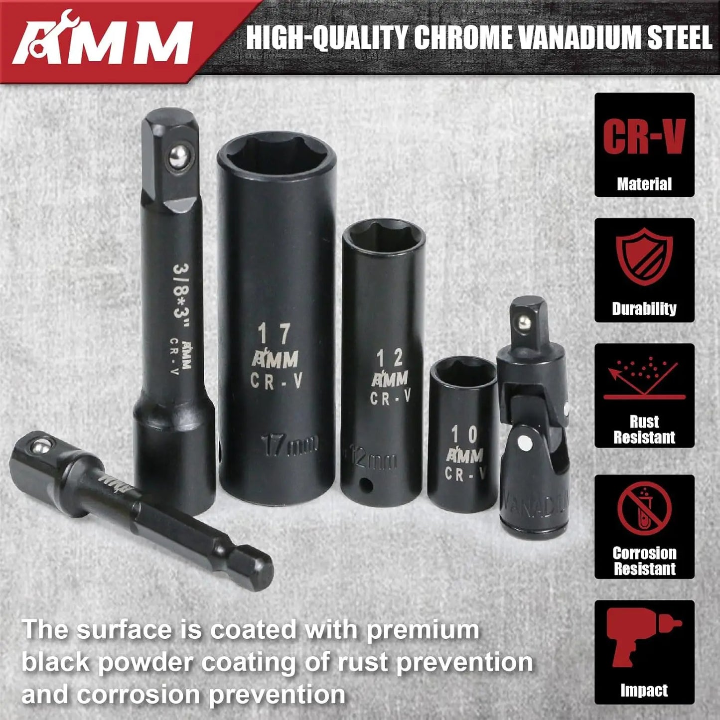 123Pcs Impact Socket Set, 1/4" & 3/8" Drive Deep Shallow, Metric SAE 6-Point, with Ratchet & Bits for Auto Home