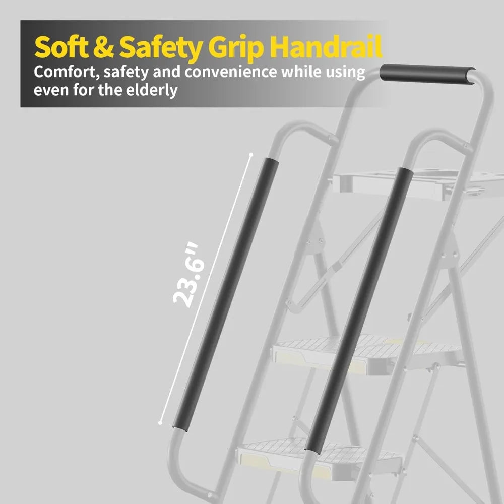 5 Step Ladder with Tool Platform, Folding Step Stool with Handrails, Sturdy Steel Ladder with Wide Pedal, 800 LBS Porta