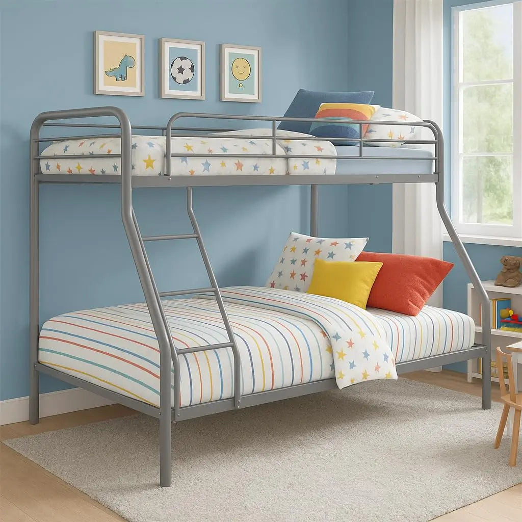 Twin Over Full Metal Bunk Bed with Safety Guardrails, 800 lbs Capacity, Angled Ladder, Underbed Storage, Black,, Customized
