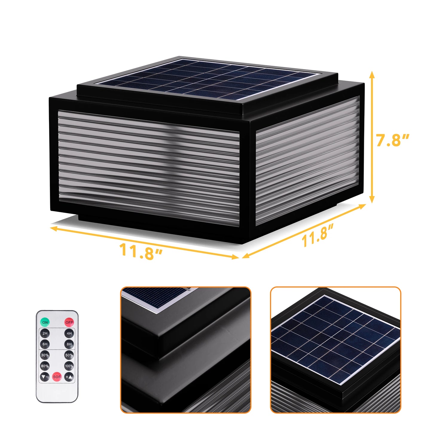 Solar Pillar Lights Outdoor, 30cm Metal&Glass Solar Post Cap Lights, Outdoor Post Lights Solar Powered Ip67 Waterproof