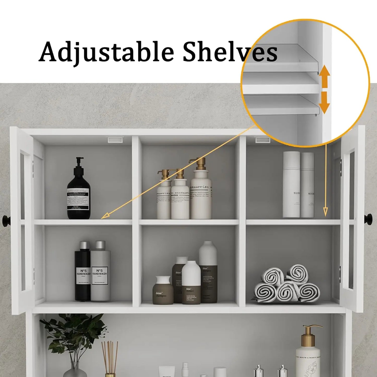 Tilt-Out Double Hamper Laundry Cabinet Pull-Out Storage Bathroom Hidden Glass Doors White 26Gal Customized