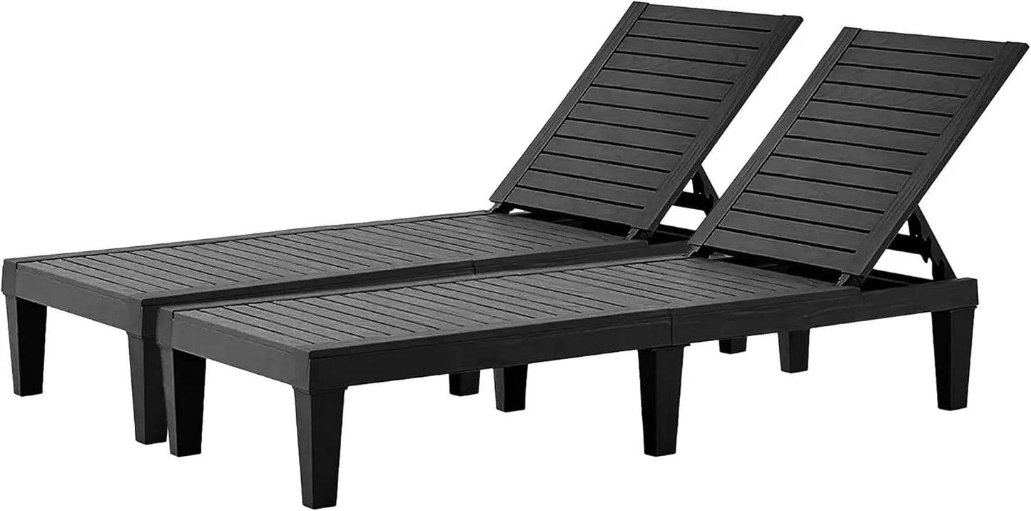 Outdoor Chaise Lounge Set of 2, Adjustable Pool Lounge Chair with 5 Positions Backrest, Waterproof Sun Loungers
