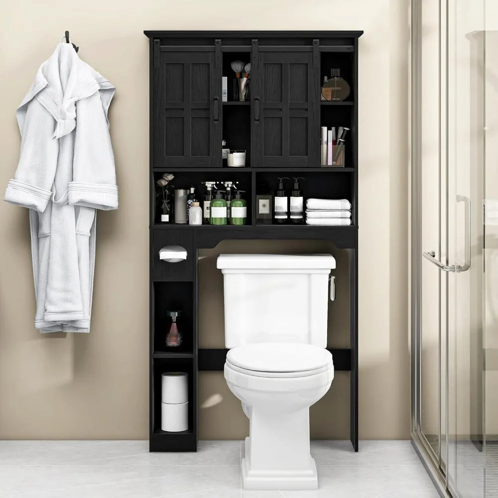Farmhouse Over The Toilet Cabinet with Sliding Doors, Home Space-Saving Toilet Rack with Toilet Paper Holder Stand, Customized
