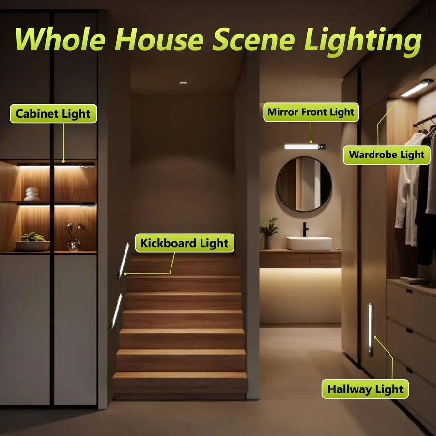 Pack 12 Under Cabinet Lights with Digital Display,2200mAh Rechargeable Motion Sensor Light Indoor,3 Color Temperatures, Magnetic