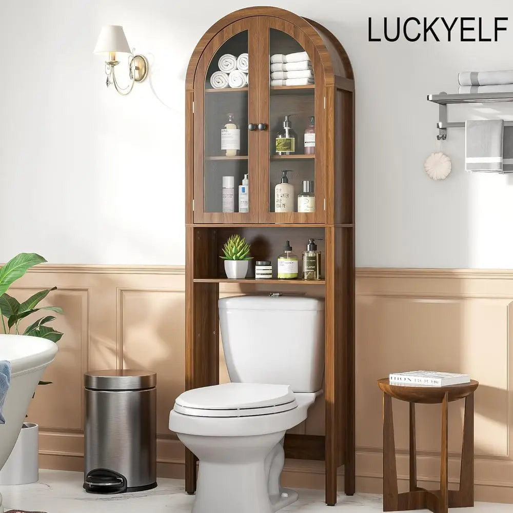 Arched Over The Toilet Storage Cabinet with Acrylic Do, 4 Tier Small Bathroom Shel Organizer, Century ern Bathroom Cabinet with