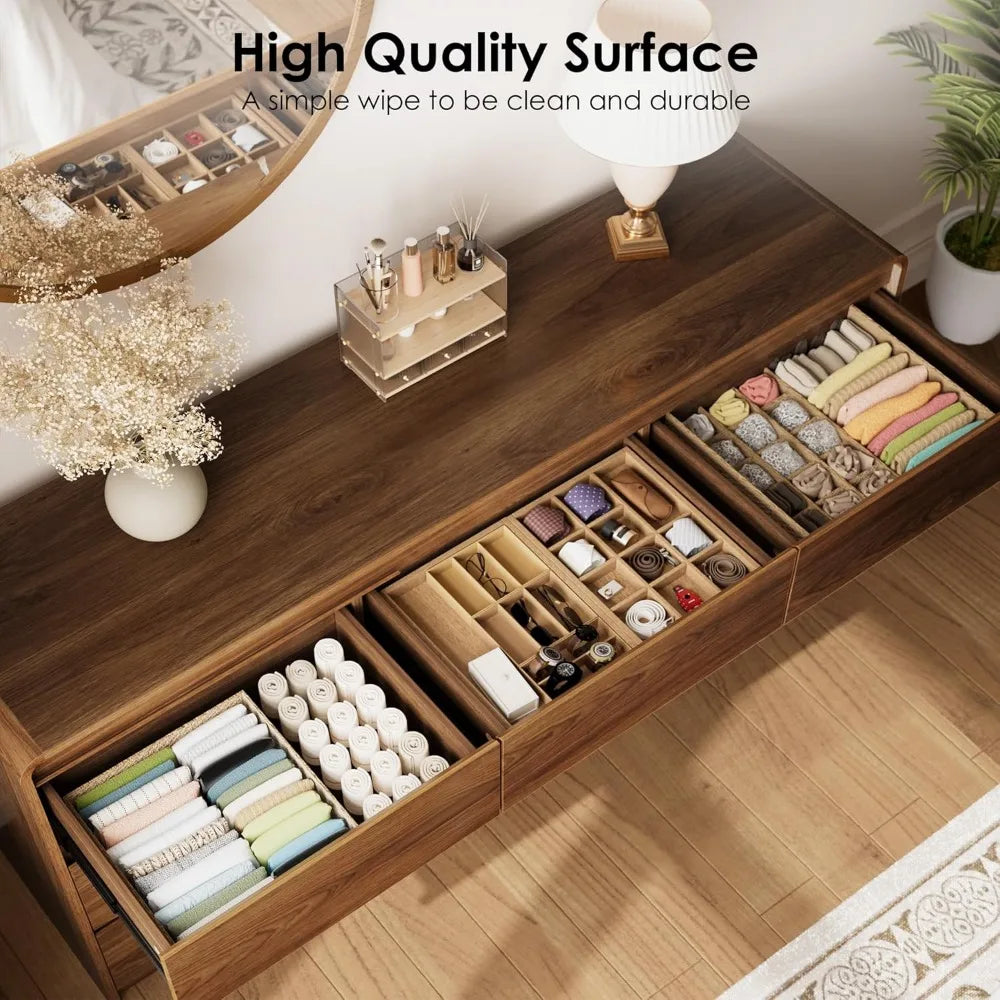 9 Drawer Dresser 63" Wide Curved Anti-Collision Anti-Tipping Mid Century Modern Wood Bedroom Living Room TV Stand, Custom
