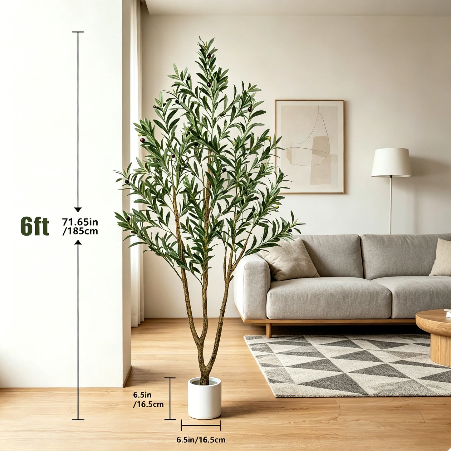 5/6/7ft Olive Trees Artificial Indoor Outdoor Faux Olive Tree with White Tall Planter, Artificial Plants with Natural Wood Trunk and Lifelike Fruits for Home Office Decor