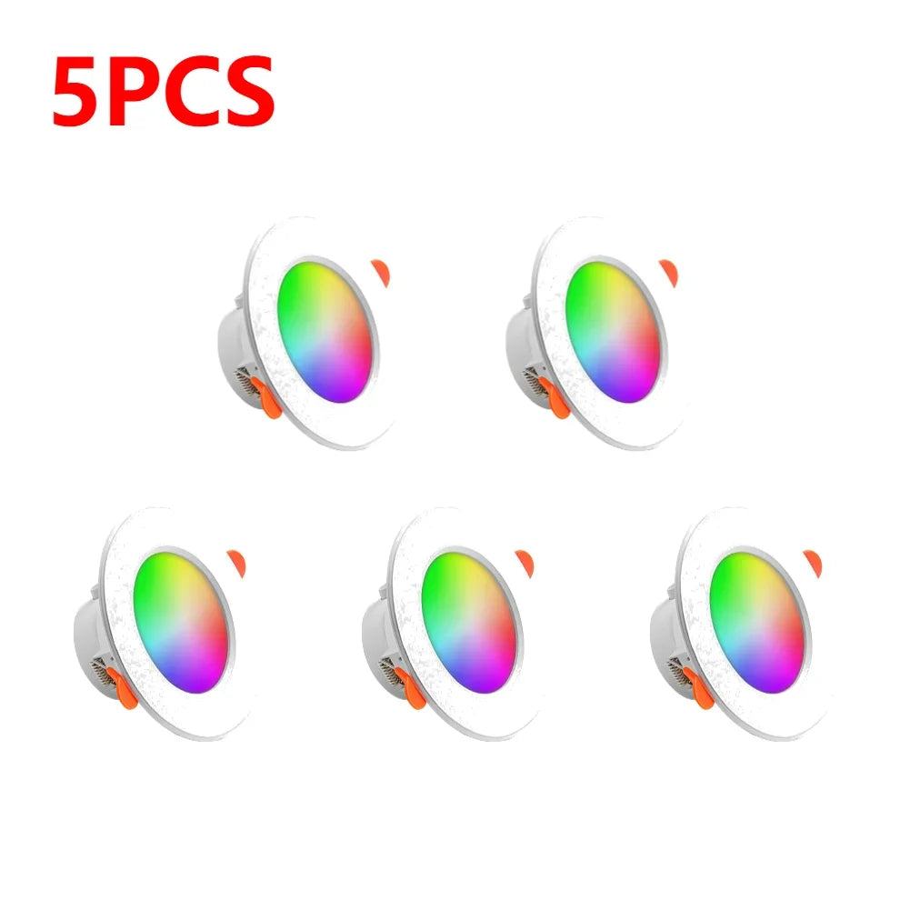 1-10PCS 10W Smart LED Downlight Bluetooth Ceiling Lamp RGB Lamp APP Remote Control Color Changing Light for Google Alexa Home