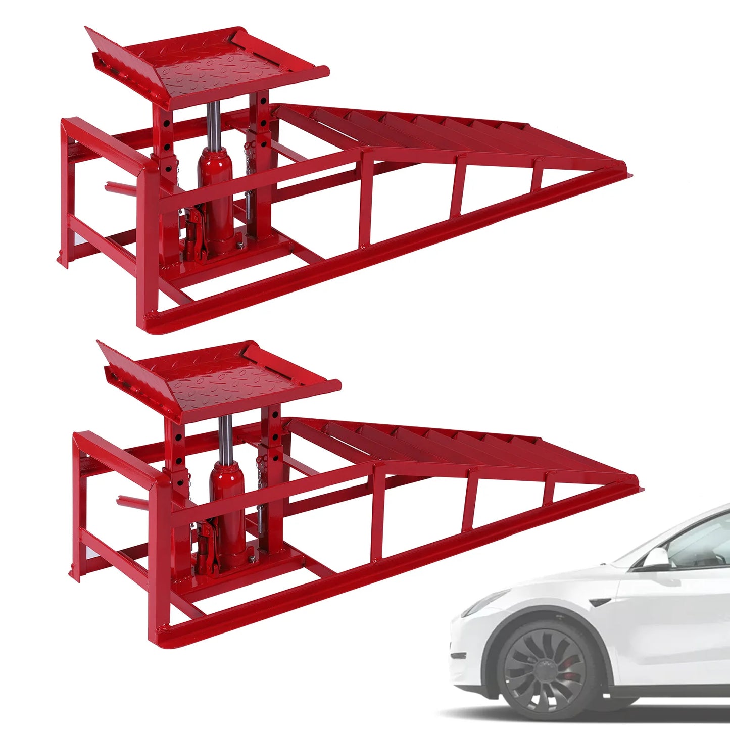 2Pcs Hydraulic Vehicle Repair Ramp 5 Ton Capacity Portable & Adjustable Car Ramp for Routine Tire Replacement