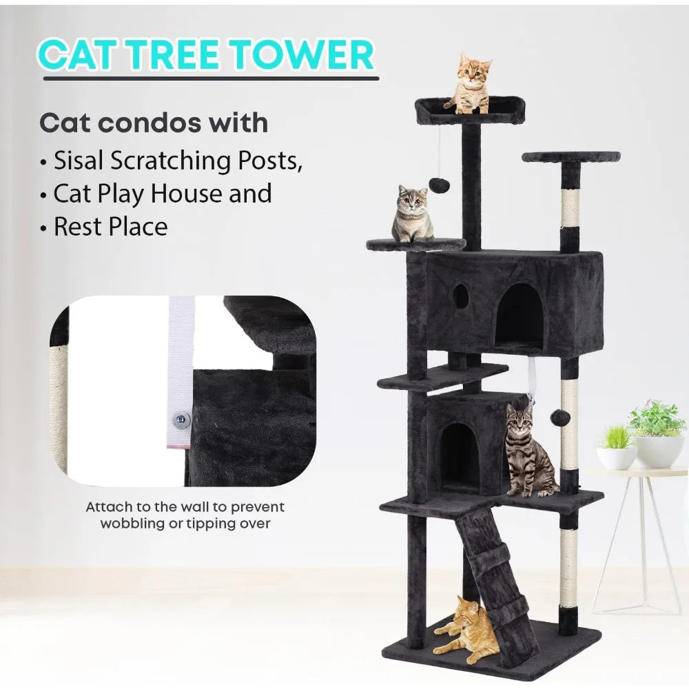 70 Inch Multi Level Cat Tree with Scratching Posts Condos Perches Toys for Kittens and Adult Cats