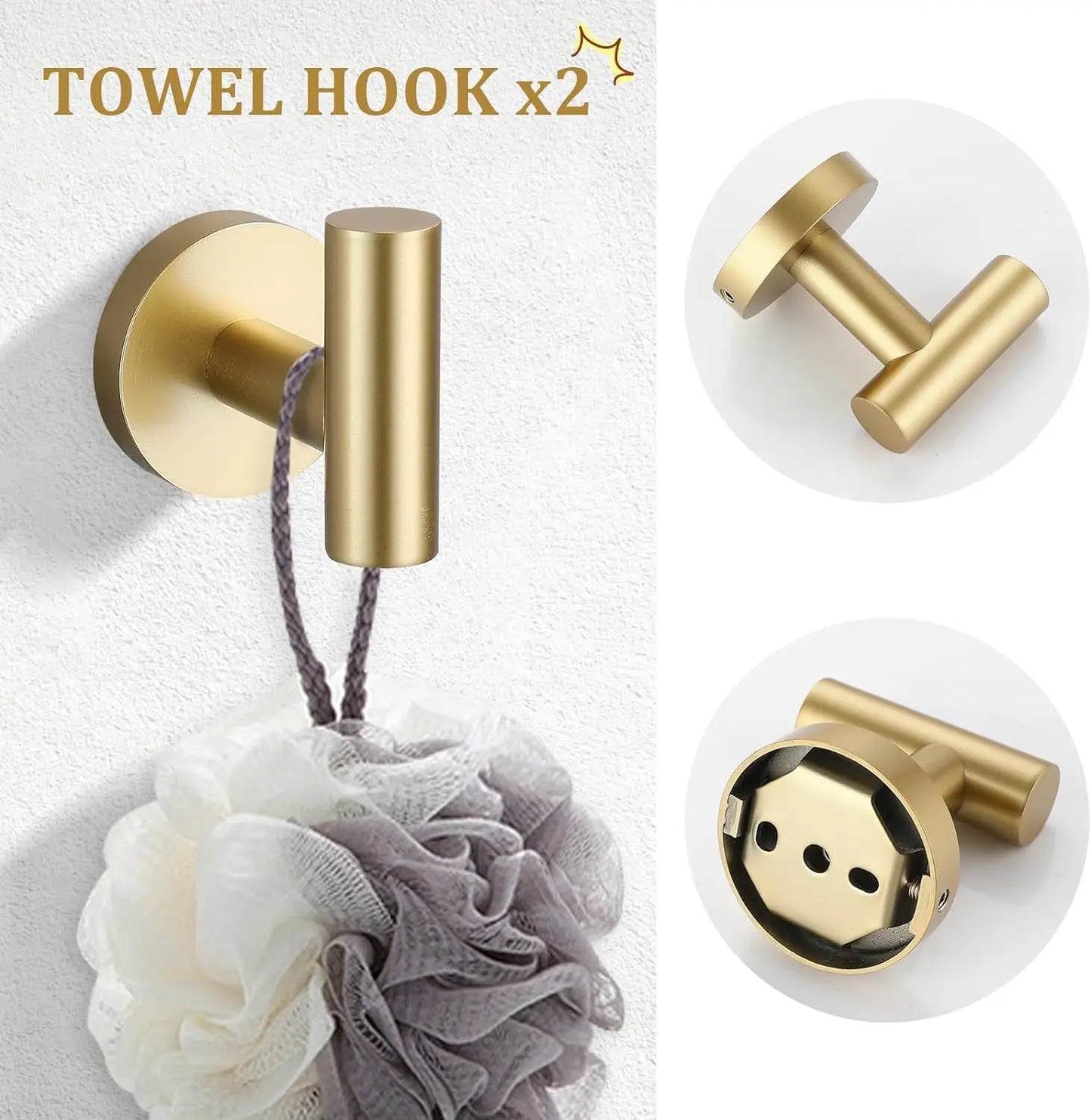 5 Piece Bathroom Accessories Set Brushed Gold Bathroom Hardware Set 23.6 Inch Bath Towel Bar Set Stainless Steel Towel Rack Set