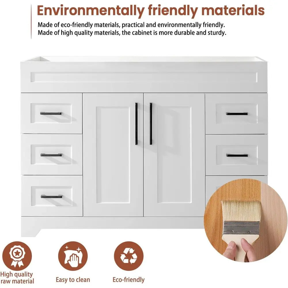White 48 Vanity Cabinet with 2 Soft-Closing Doors and 6 Full Extension Drawers for Bathroom Storage