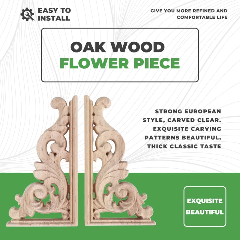 2Pcs Left+Right(Each 1Pcs) Vintage Wooden Carved Corner Onlay Furniture Wall Decor Unpainted Frame Applique