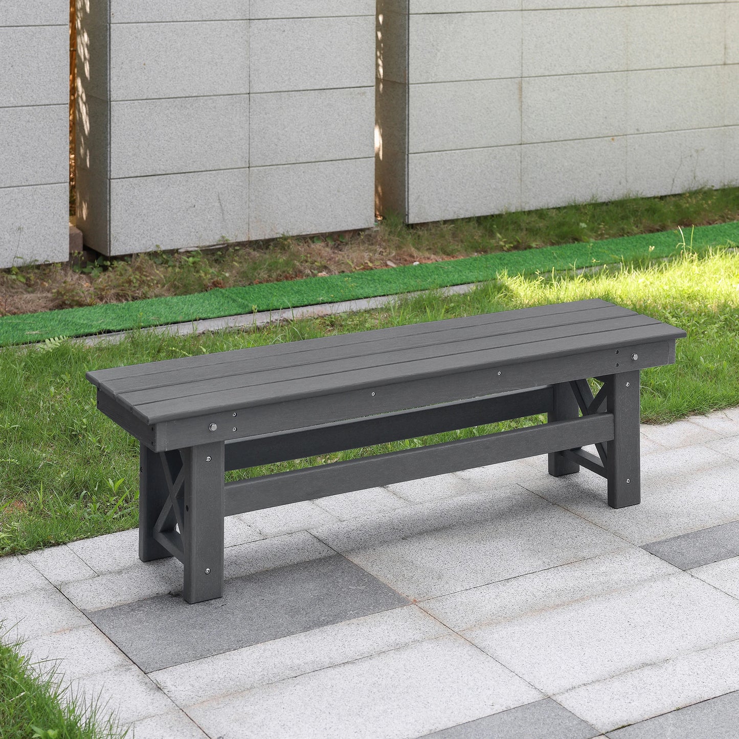 SeeHill Smoke Gray HDPE Patio Bench, 55" Poly Lumber Outdoor Bench, Durable Adirondack Style Garden Seat for Poolside or Deck