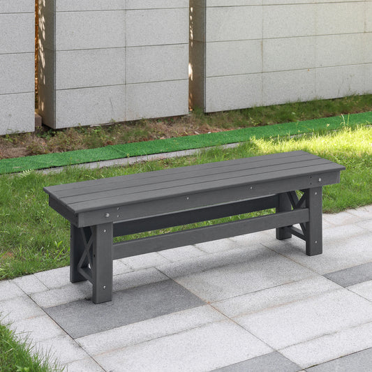 SeeHill Smoke Gray HDPE Patio Bench, 55" Poly Lumber Outdoor Bench, Durable Adirondack Style Garden Seat for Poolside or Deck