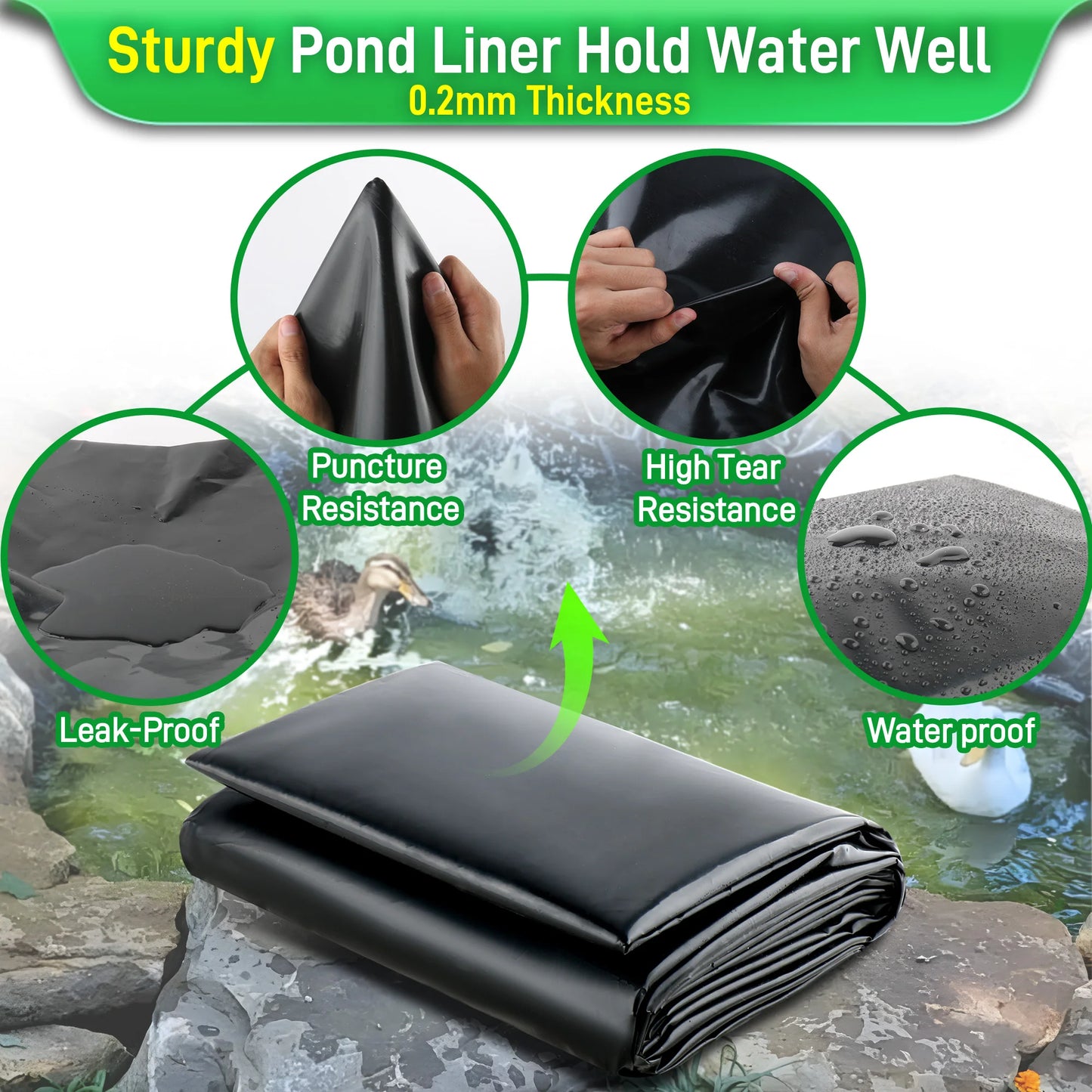 Pond Liner 20 x 20 Ft, HDPE Durable Pond Liners for Outdoor Ponds, Pond Liners for Fish, Koi, Water Garden, Waterfall, Fountain