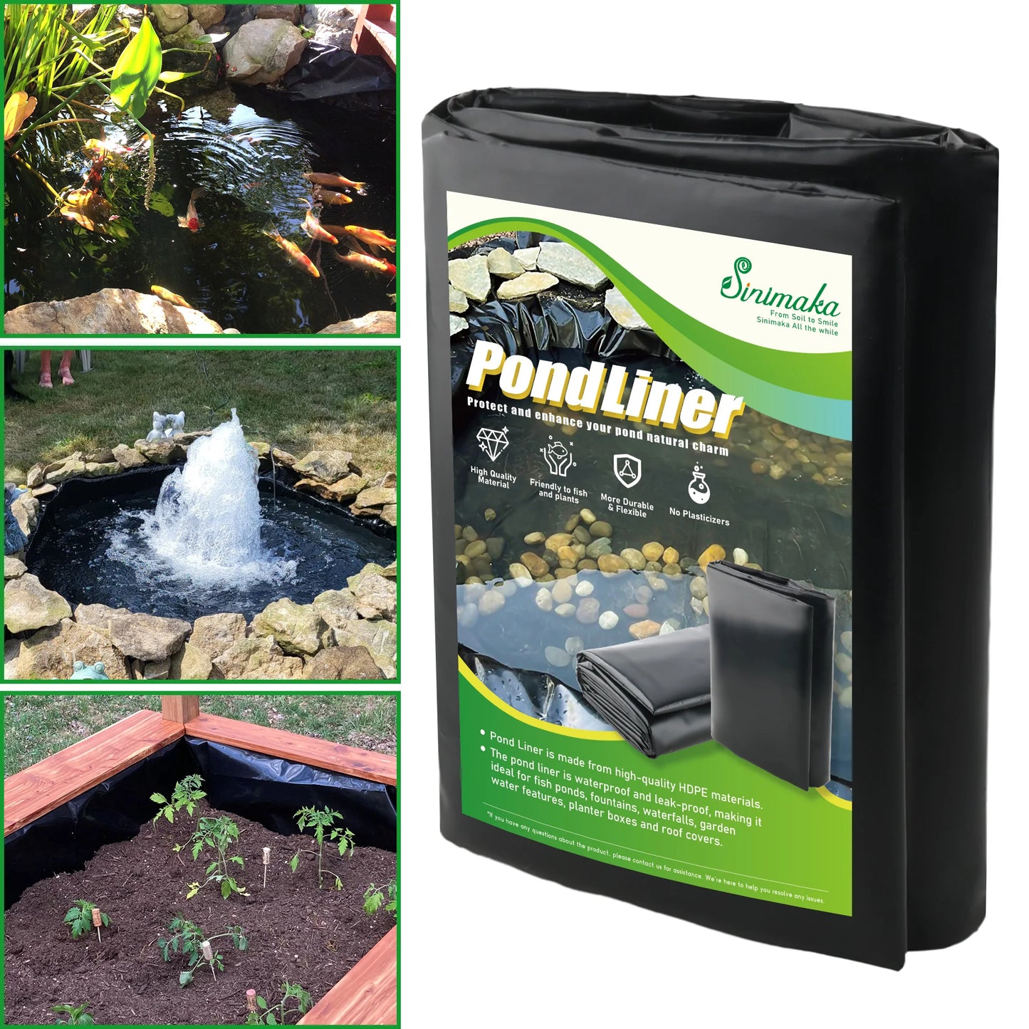 Pond Liner 20 x 20 Ft, HDPE Durable Pond Liners for Outdoor Ponds, Pond Liners for Fish, Koi, Water Garden, Waterfall, Fountain