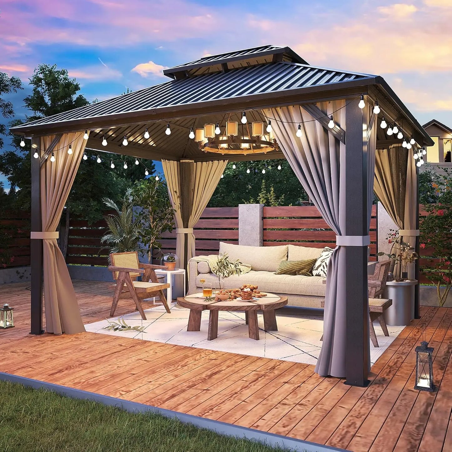 Hardtop Gazebo Polycarbonate Roof Aluminum Frame Permanent Pavilion Curtains Netting Sunshade Garden Patio Lawn, Custom