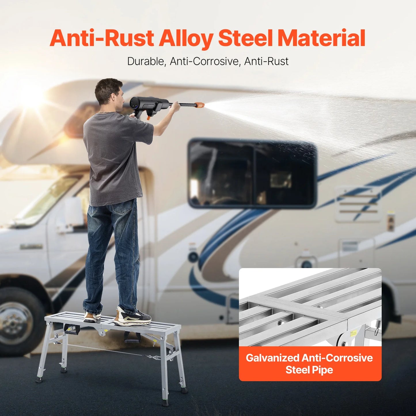 SucceBuy Work Platform 3 Gear Folding Steel Step Ladder Portable Scaffolding Platform 400 lb Load  Stool to Cleaning &Washing
