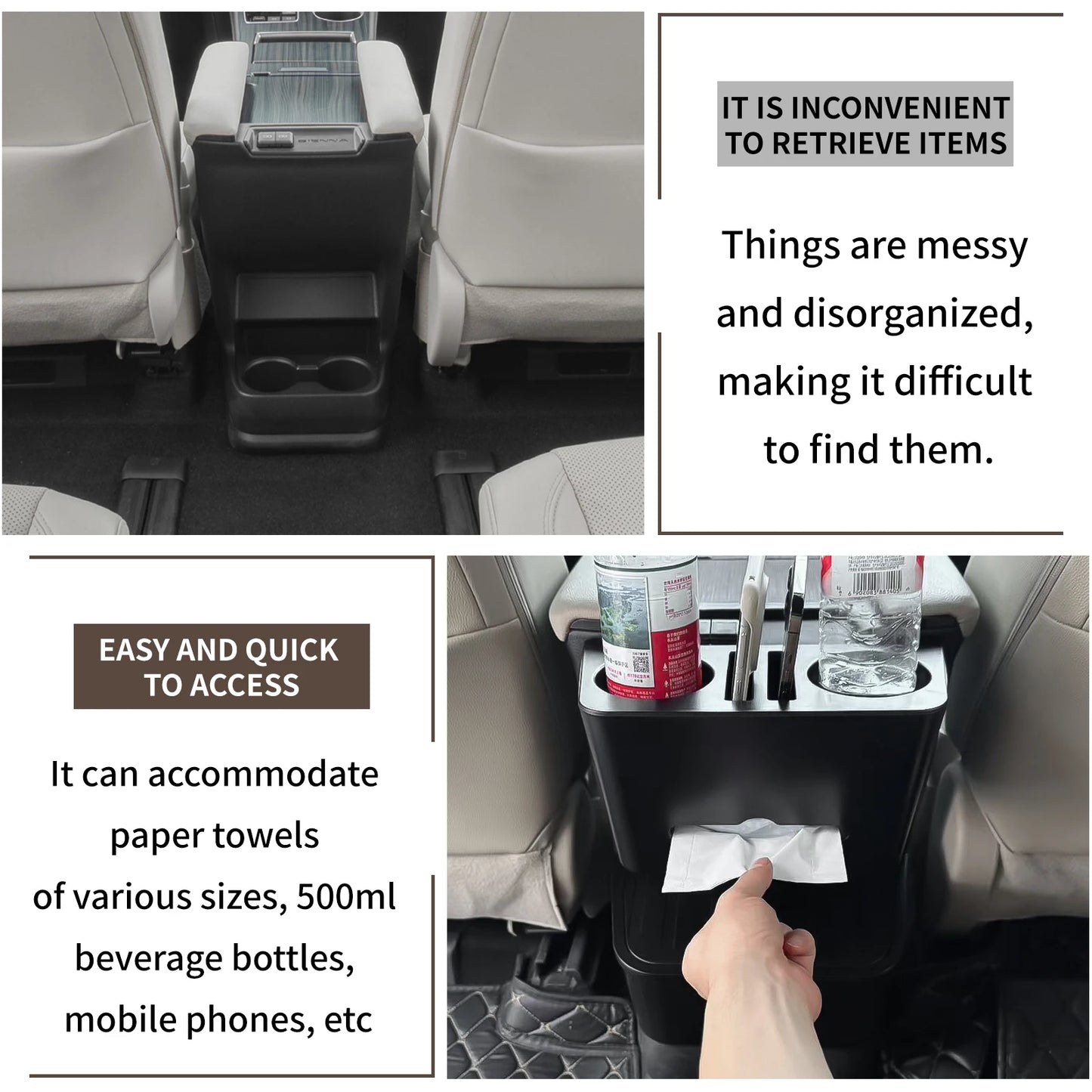 For Toyota Sienna 2024-2025 Car Central Control Armrest Cup Holder Tissue Box Storage Box Organizer Case Interior Accessories