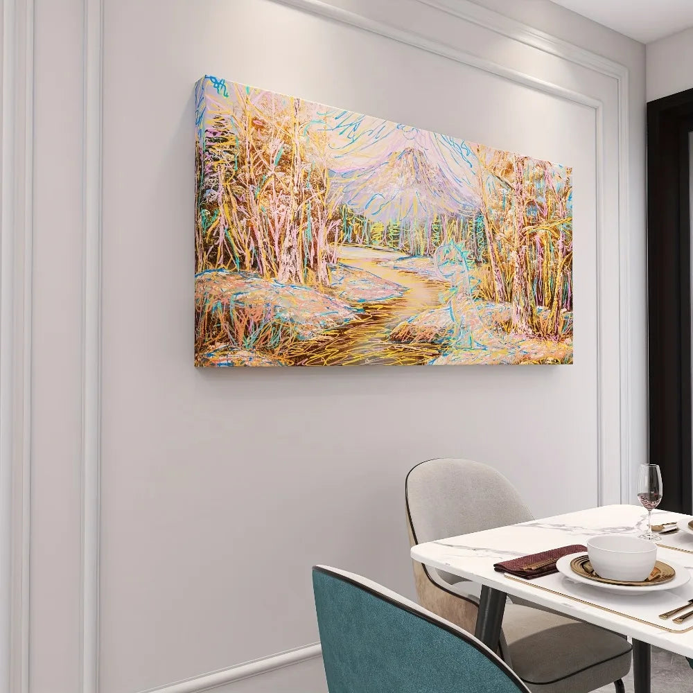 An abstract poster of an artistic landscape, suitable for living room, bedroom, hallway, 1.5 inch thick pine solid wood frame