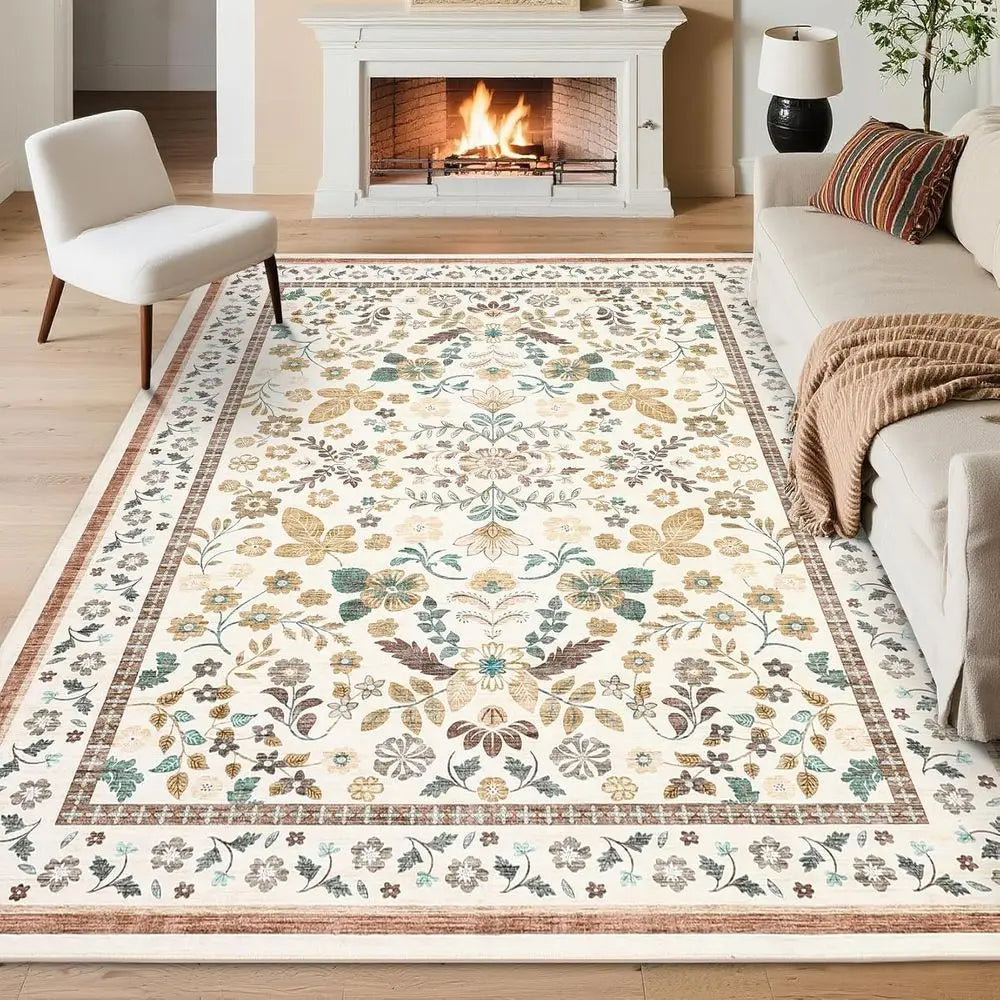 Floral 8x10 Area Rugs - Soft, Machine Washable, Non-Slip, Stain Resistant for Living Spaces