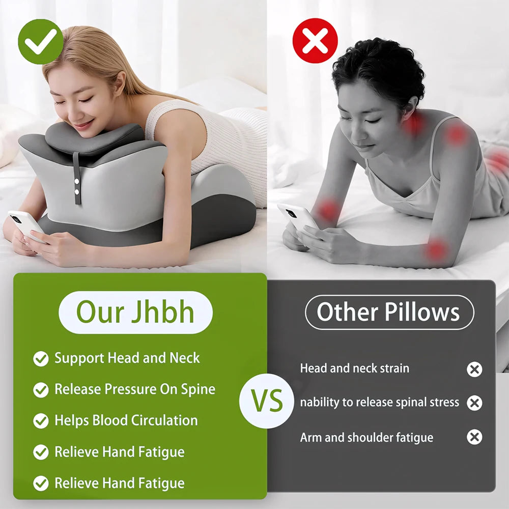 Multifunctional Memory Foam Prone Reading Pillow Relieve Neck Arm Fatigue Removable Headrest Anti-Slip Ideal for Bed Reading Wat
