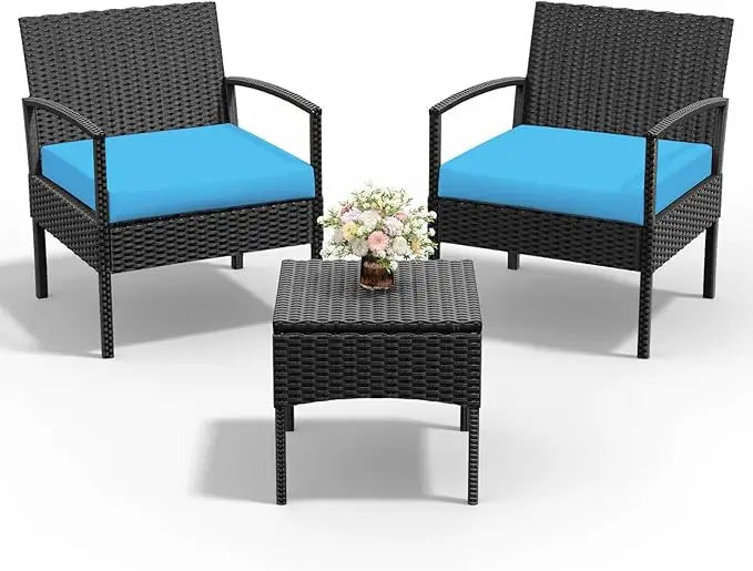 4 Piece Outdoor Wicker Patio Conversation Furniture Set, Rattan Chair Wicker Sofa Garden Conversation Sets with Cushion and Gla