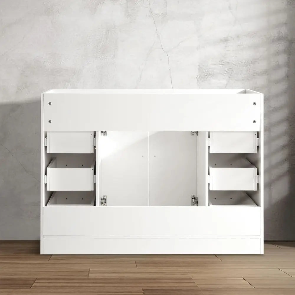 White 48 Vanity Cabinet with 2 Soft-Closing Doors and 6 Full Extension Drawers for Bathroom Storage