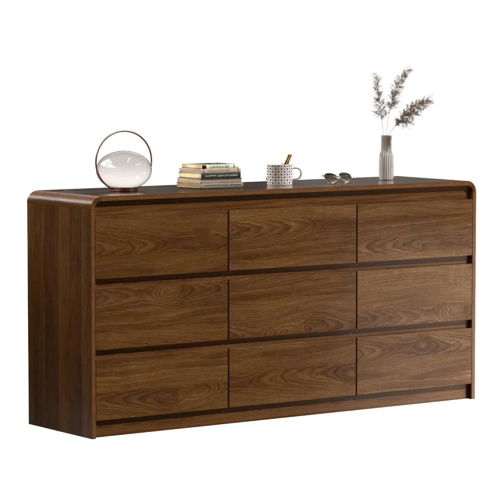 9 Drawer Dresser 63" Wide Curved Anti-Collision Anti-Tipping Mid Century Modern Wood Bedroom Living Room TV Stand, Custom