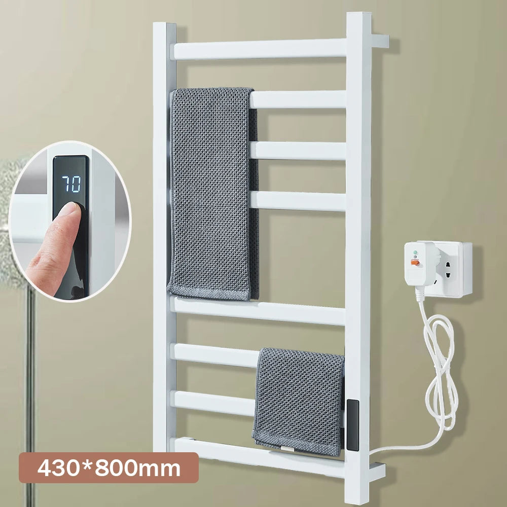 Black Bathroom Electric Heated Towel Rack with Digital Display Touch Thermostatic Dry Towel 304 Stainless Steel Heater