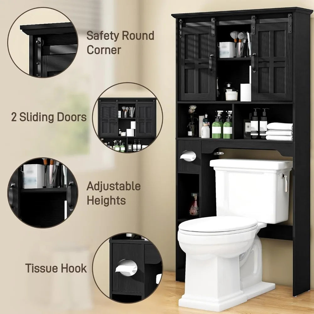 Farmhouse Over The Toilet Cabinet with Sliding Doors, Home Space-Saving Toilet Rack with Toilet Paper Holder Stand, Customized