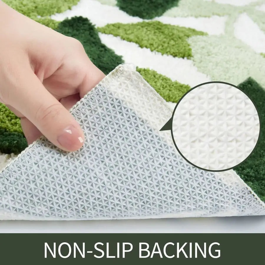 Green Bathroom Rug Set 2 Piece, NonSlip Strong Water Absorbent Plush Microfiber Bath Mat Rug Set, Machine Washable Bathroom Floo