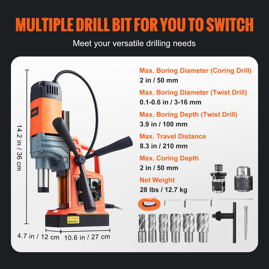 SucceBuy 1300W 1400W 2" Electric Drilling Machine Magnetic Drill Press Boring Diameter Power Drill 810 PRM Drill