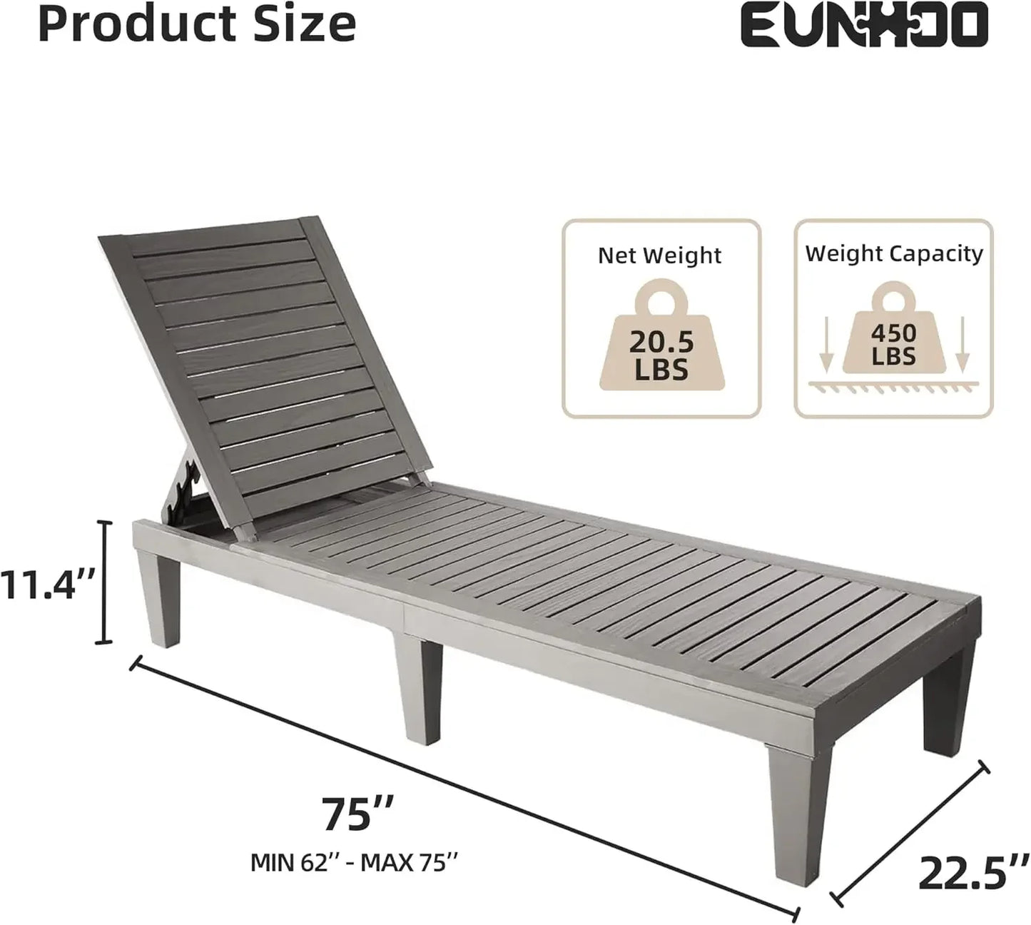 Outdoor Chaise Lounge Set of 2, Adjustable Pool Lounge Chair with 5 Positions Backrest, Waterproof Sun Loungers