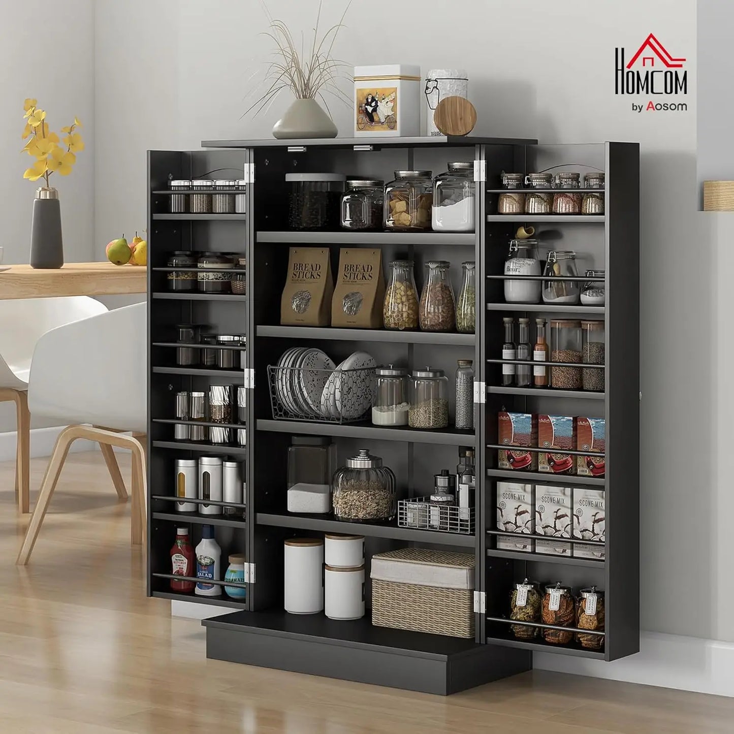 41" Kitchen Pantry Storage Cabinet, Freestanding Kitchen Cabinet with 12 Door Shelves, Double Doors, 5-Tier, Customized