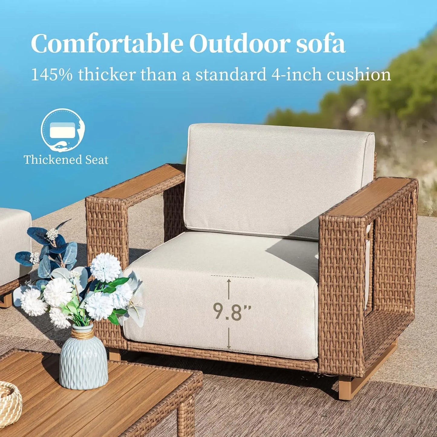 L Shaped Patio Furniture,Outdoor Rattan Wicker Sectional Sofa with 10''Ultra-Thick Cushions,All Weather Patio, Customized
